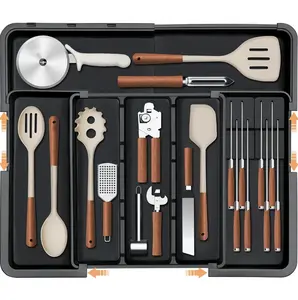 Summer Super Deal Silverware Organizer Expandable Kitchen Utensil Drawer Organizer with 9 Compartment Large Cutlery Organizer Tray for Forks Knives 13" - 22"W ,14.5" - 19"L