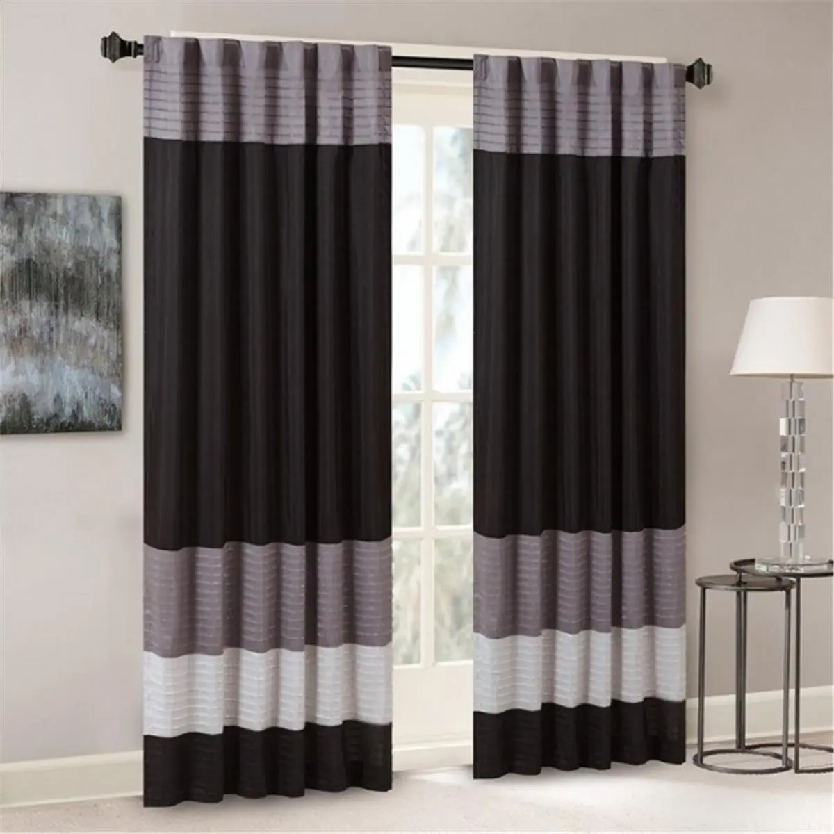 Madison Park MP40-2220 Amherst Polyoni Pintuck Window Curtain, Black