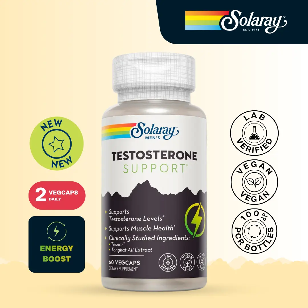 Solaray Testosterone Support Capsules for Men – Tesnor, Tongkat Ali & Zinc Formula Supplement for Muscle Health & Male Vitality