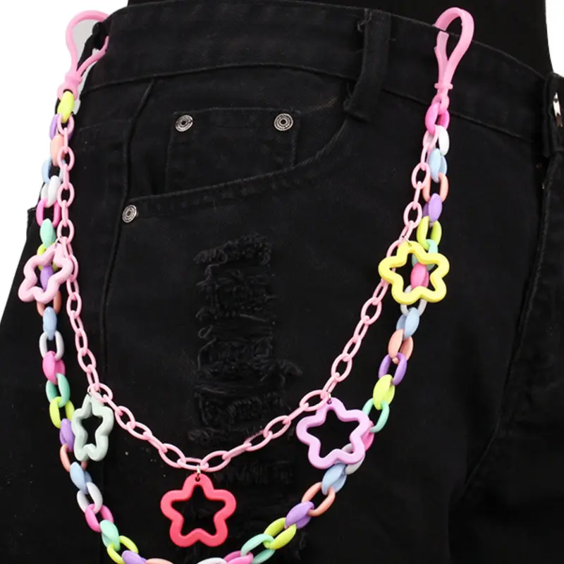 Dopamine Colorful Star Pants Chain, Y2K Acrylic Layered Waist Chain, Body Chains, Body Jewelry Accessory, Cute Streetwear Accessory for Women and Girls, All Seasons