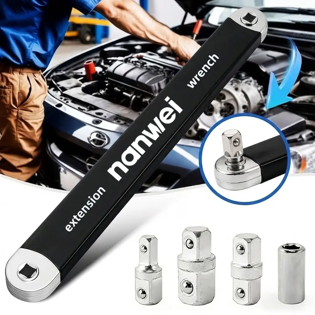 NANWEI Offset Wrench Extension Booster Lever, Labor-Saving Torque Extender Bar with Multi-Size Conversion Adapters, for Ratchet Wrench Socket Auto Repair & Narrow Space Garage Hand Tool
