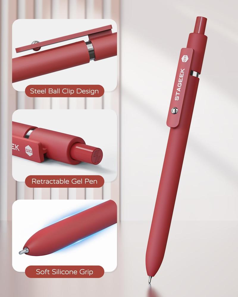 STAGEEK Red Gel Pens, 12Pcs Quick Dry Red Ink Pens with 3 Extra Refills, Fine Point Retractable Smooth Writing Pens for Journaling, Note Taking, School Supplies, Nurse Aesthetic, Office(Red &Black & Blue) STAGEEK Red Gel Pens, 12Pcs Quick Dry Red Ink Pens with 3 Extra Refills, Fine Point Retractable Smooth Writing Pens for Journaling, Note Taking, School Supplies, Nurse Aesthetic, Office(Red &Black & Blue)