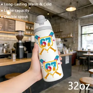 Fusion Ice Cream Six Seven 32oz Dual-Drink Sports Water Bottle Vacuum Insulated Tumbler Drinkware Flask, 304 Stainless Steel Large Capacity Insulated Thermos Cup, Perfect Gift for Women