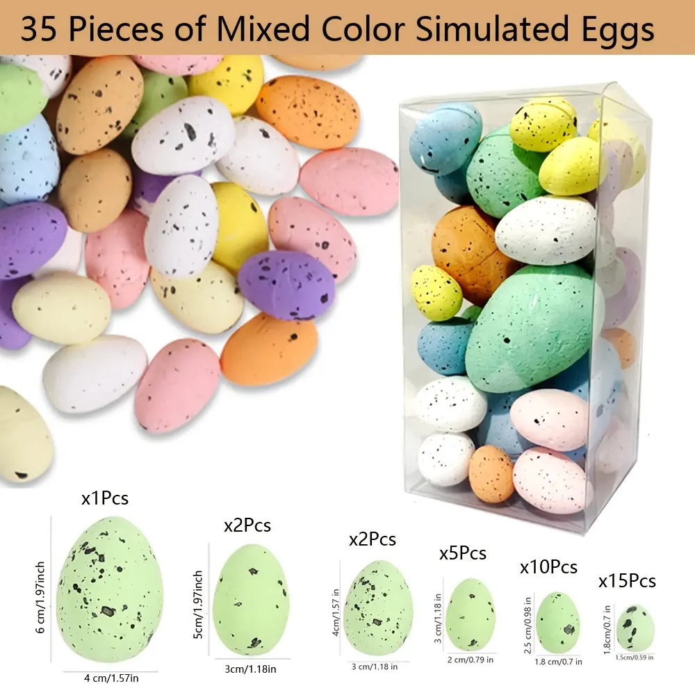 35pcs Plastic Speckled Decorative Easter Eggs - Mixed Color Round/Heart Boxed Set, Random Colors, Indoors Decorations for Room, Festive Home & Party Supplies