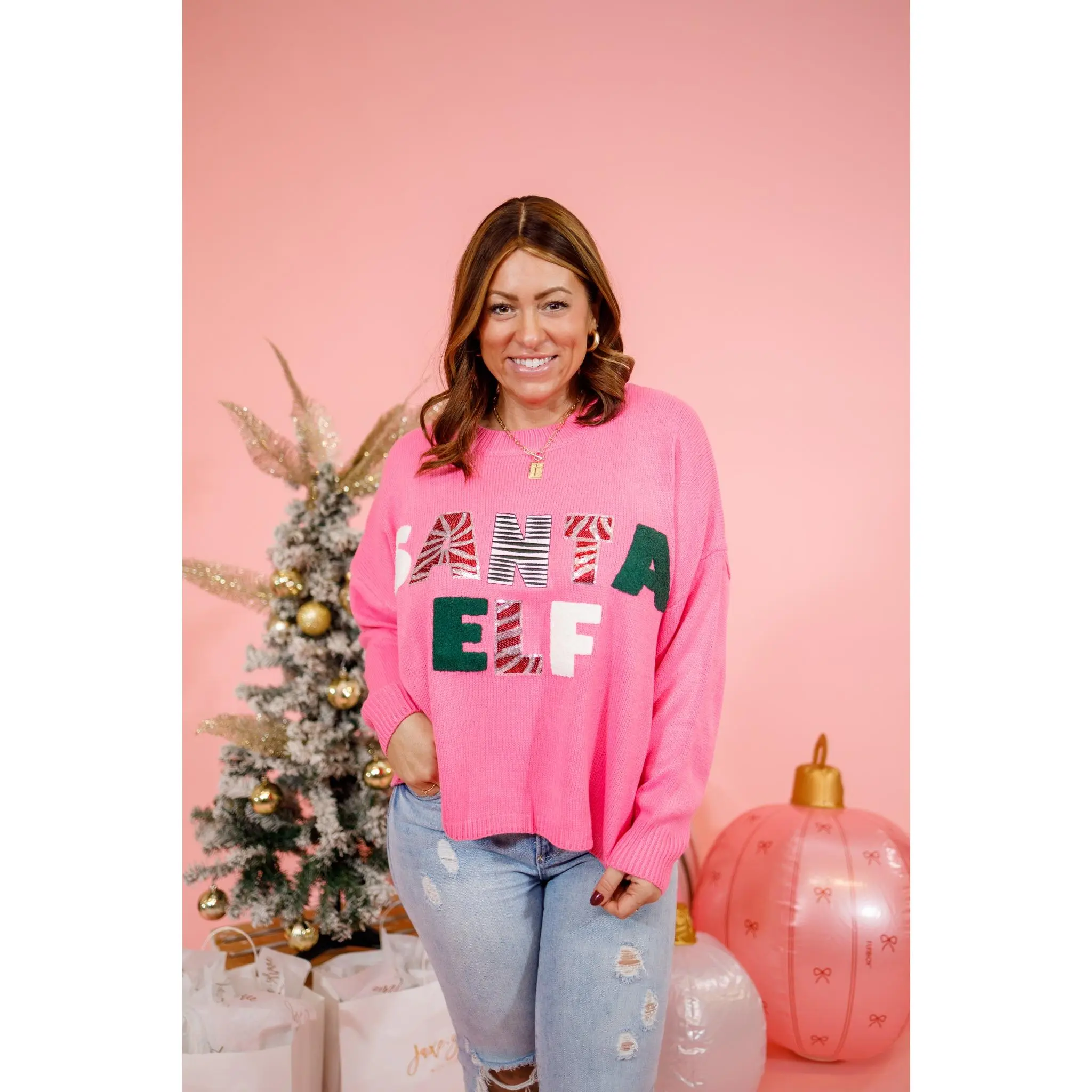 Pink Santa Elf Sweater
