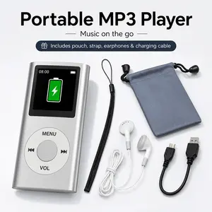 Portable MP3 Player with Earphones, Compact Music Player with Pouch, Wrist Strap & USB Charging Cable, Up to 8H Playback, Easy Button Control for Walking, Workout, Study, Travel & Daily Use