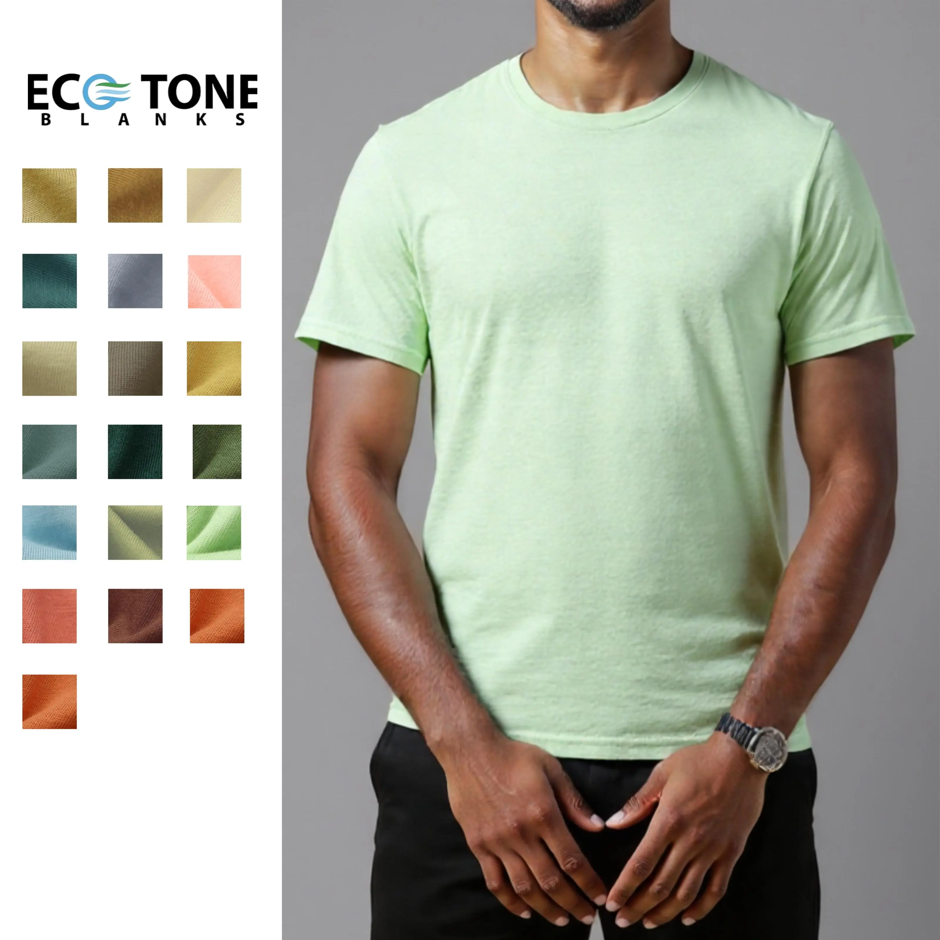 ECOTONE BLANKS Men's Plain T-Shirt, Vintage Style Crew Neck in Soft Combed Cotton, Short Sleeve for Year-Round Wear, Fitted Cut