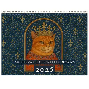 Medieval Cats with Crowns Calendar 2026, Medieval Cat Calendar 2026, Whimsical MedievalCat Art Wall Calendar, Christmas Sassy Gift for Loves Cats, Women Man, Unique White Elephant Gag Gift (1Pc)