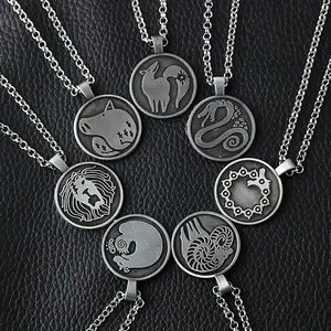 7pcs/set Retro Talisman Pendant Men's Necklace Seven Sins Tattoo Dragon Fox Snake Pig Sheep Lion Grizzly Bear Alloy Necklace Jewelry Gift