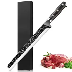 Brisket Slicing Knife, 12 Inch Multifunction Carving Knife for Meat Cutting, Japanese Style Meat Slicer with Wood Full Tang Handle, Damascus Pattern Long Slicing for Roast Beef, Ideal for Gift