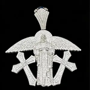 M2-2352 Stay Frosty Angel Jesus Cross Pendant Bold Iced-Out Statement Piece for Unique Accessories