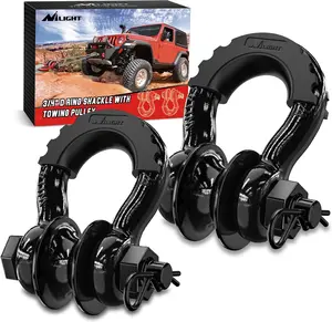Nilight 3/4" D Ring Shackle with Towing Pulley 2 Pack 4.75 Ton (9500 Lbs) 7/8" Pin Heavy Duty Off Road Recovery Shackle with Isolators Washer Kit for Jeep Truck Tractor Vehicle ATV UTV