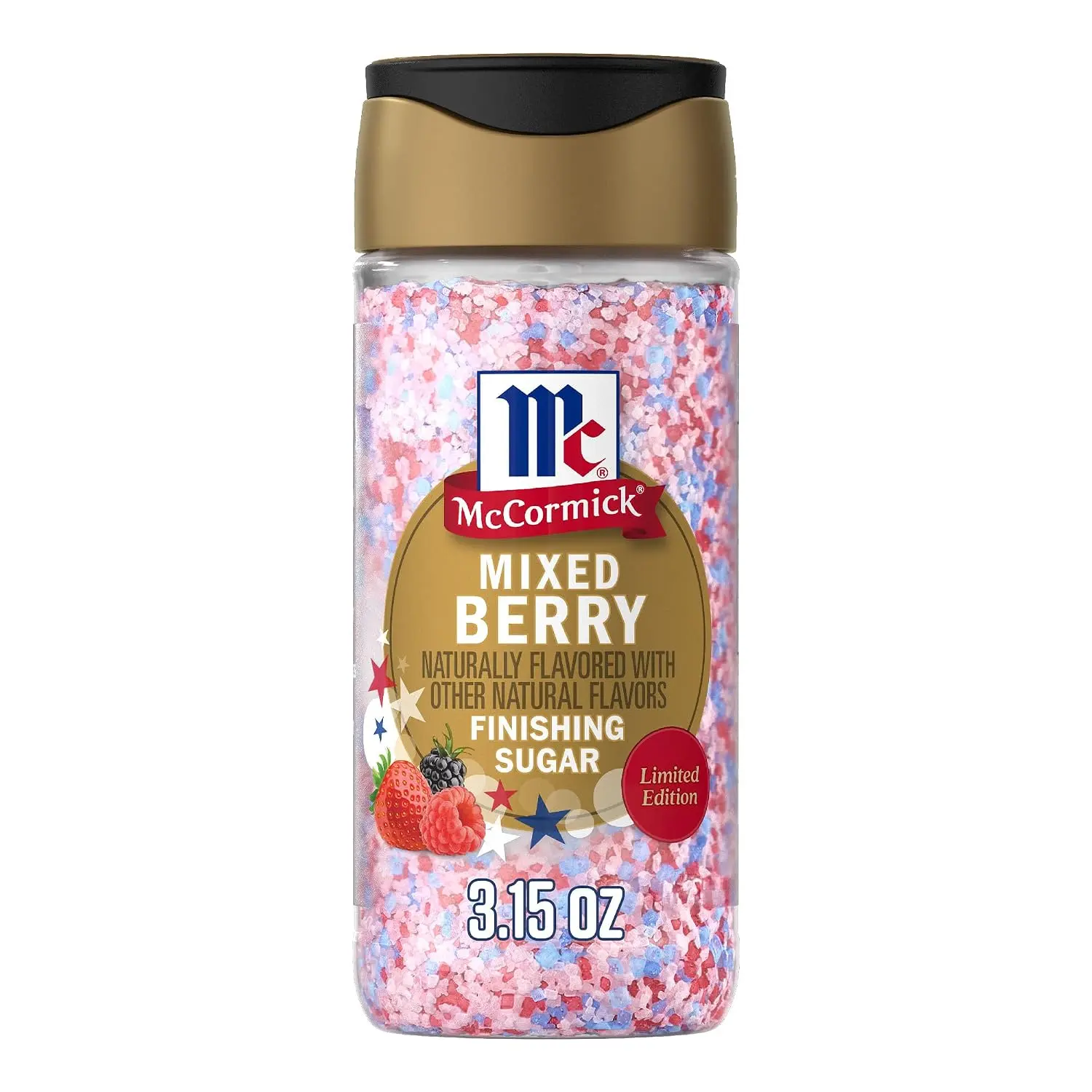 Finishing Sugar, Mixed Berry, Limited Edition, Sweet Berry Flavors, Sprinkle on Breakfast and Dessert Favorites, Garnish Beverages, 3.15 oz