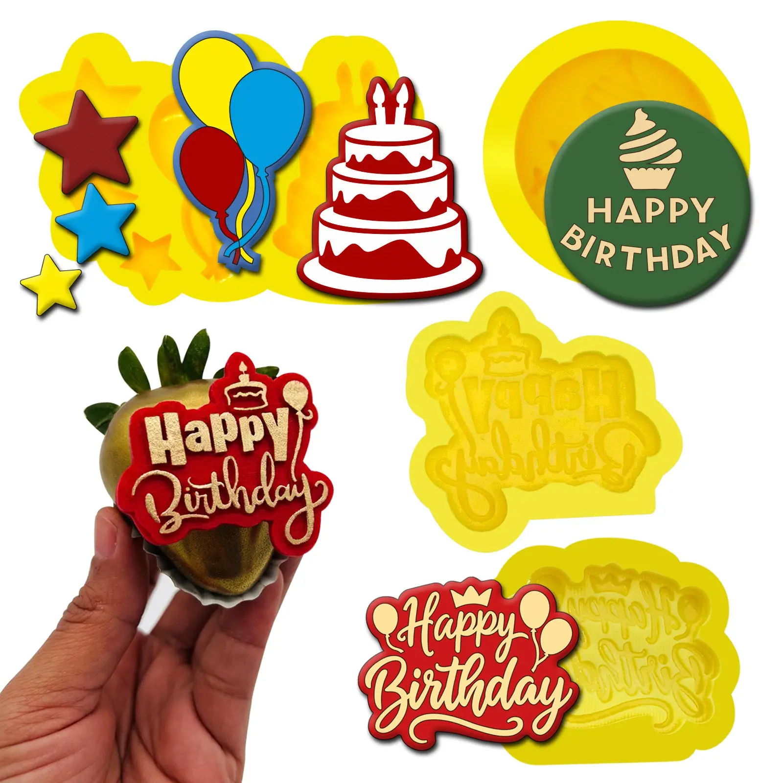 4 piezas set feliz cumpleaños moldes para fondant y chocolate-AM4
