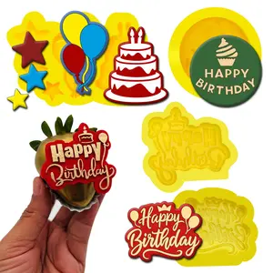 4 piezas set feliz cumpleaños moldes para fondant y chocolate-AM4