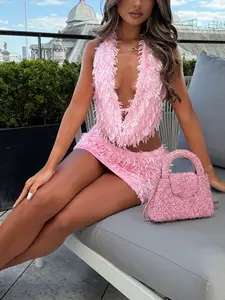 Women's Sexy Deep V Neck Halter Top and Short Skirt Set, Fall Fashion, Casual Style, Perfect for Parties and Night Out, Outfit, Womenswear