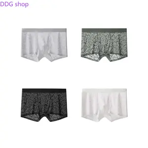 4 Pack Men's Lace Boxer Briefs, See-Through Breathable Underwear, Ice Silk Cooling, Ultra Soft Stretch Boxers, Anti-Odor Lightweight Shorts for Men