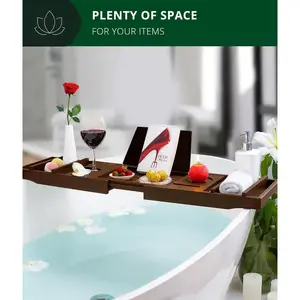 Craft Wood Bathtub Caddy Tray with Free Soap Dish, Wooden Bamboo Bath Tray with Extending Sides, Silicone Grips, Bathroom Accessories