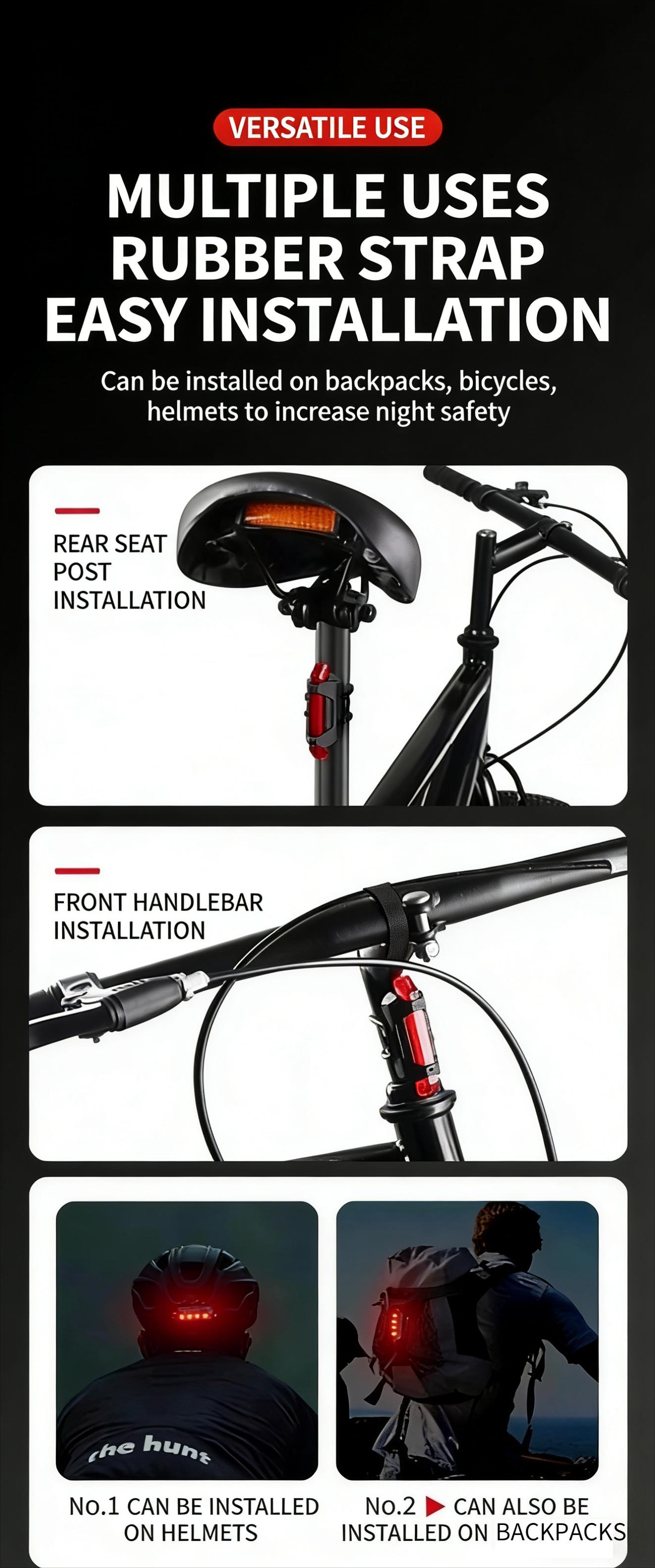 Two LED bicycle taillights, USB charging monochrome (red/color) taillights, easy to install, suitable for mountain bikes and road bikes