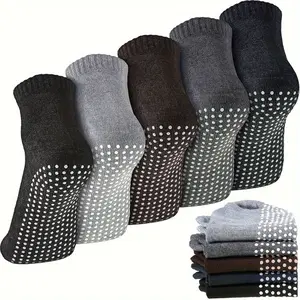 [5 Pairs Anti Skid Grip Socks] 5 Pairs of Unisex Grip Socks Anti Skid Slipper Barre Socks Sticky Socks for Yoga Pilates Barre Home Workout Sports