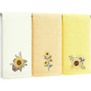 Sunflower Hand Towels Farmhouse Yellow Sunflower Bathroom Decor 14x29 Inch Embroidered Decorative Cute Yellow Summer Cotton Soft Absorbent Towels for Bathroom Kitchen