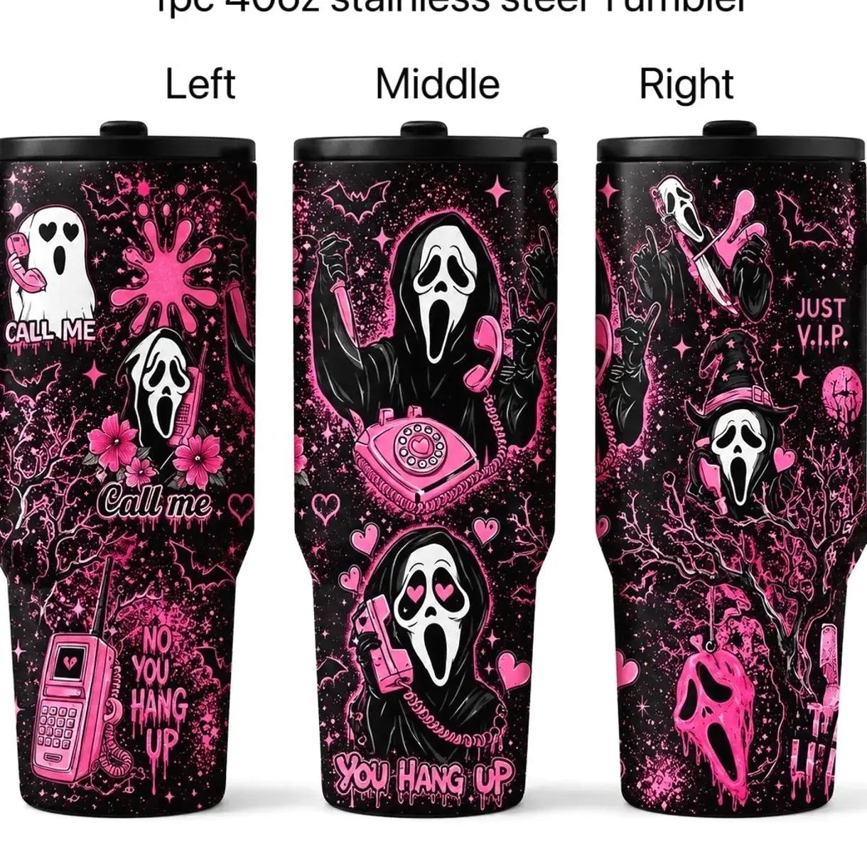 [MADE IN US] Vacuum Insulated Tumbler Ghostface Scream with Lid and Straw - Stainless Steel Travel Coffee Mug Double Wall Hot & Cold Drink Cup Leakproof Portable