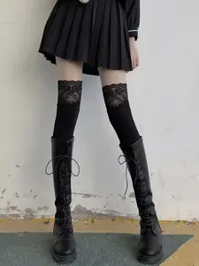 Women's Over-The-Knee Socks with Colorblock Lace, Comfortable Versatile Daily Wear, Fashion Footwear for Various Occasions