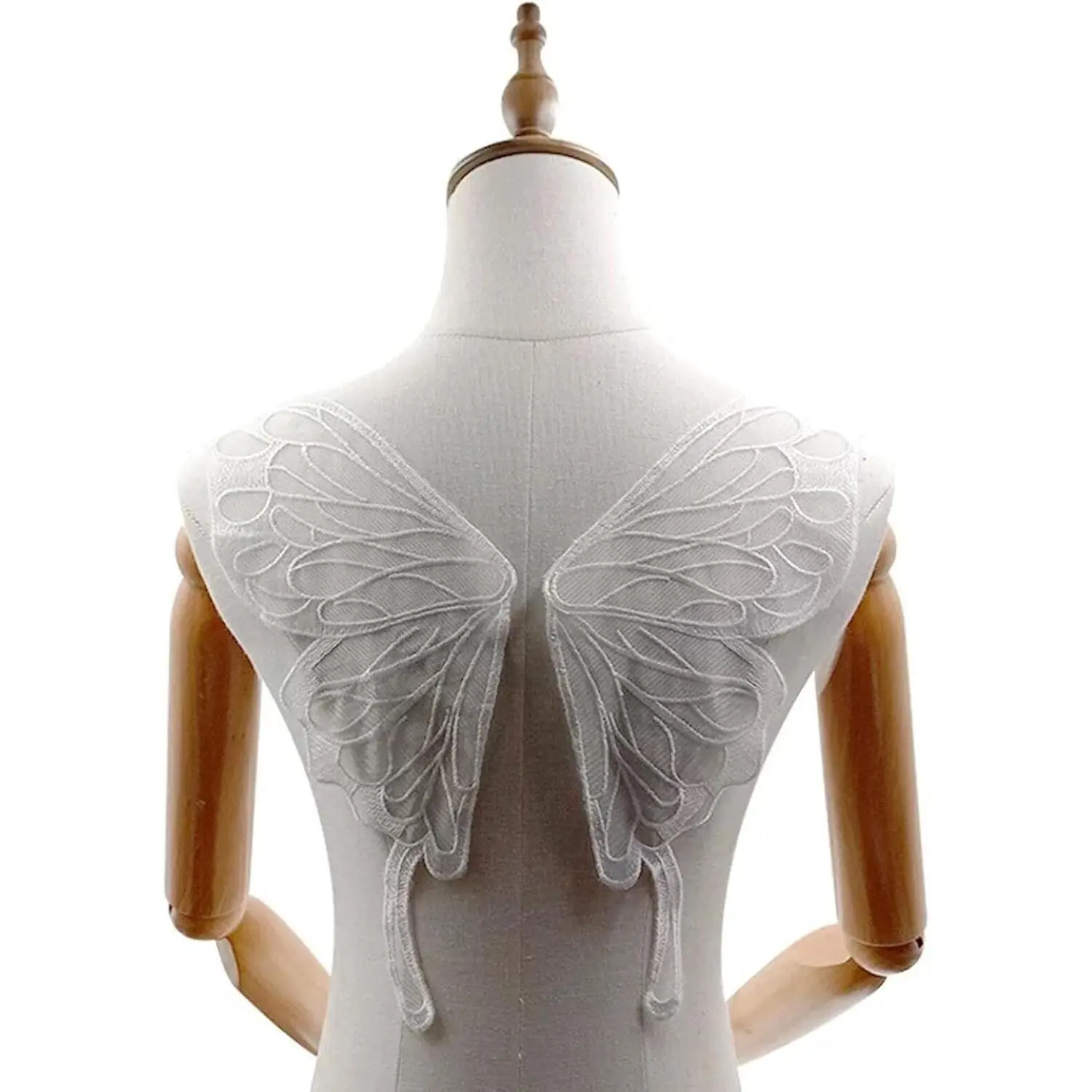 1 Pair Butterfly Lace Applique, Embroidered Trim Applique Patches Decor Bridal Wedding Dress Decoration (White)