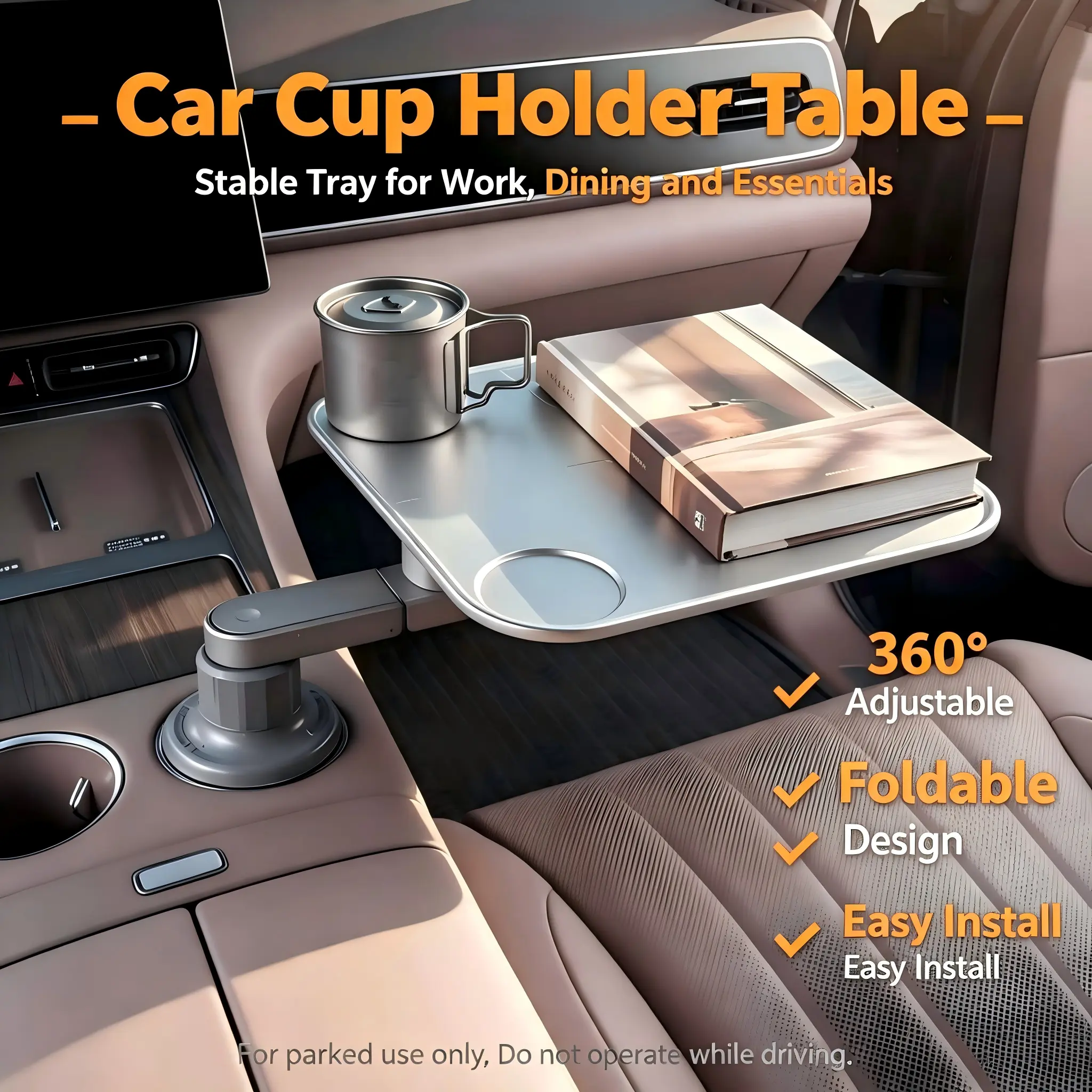 Foldable Car Cup Holder Tray 360 Adjustable Car Food Table Portable Car Desk with Free Adapter Silicone Pad Car Travel Eating Work Table for EV SUV Sedan Road Trip Camping tiktokshopbacktoschool,back to school,back to school haul
