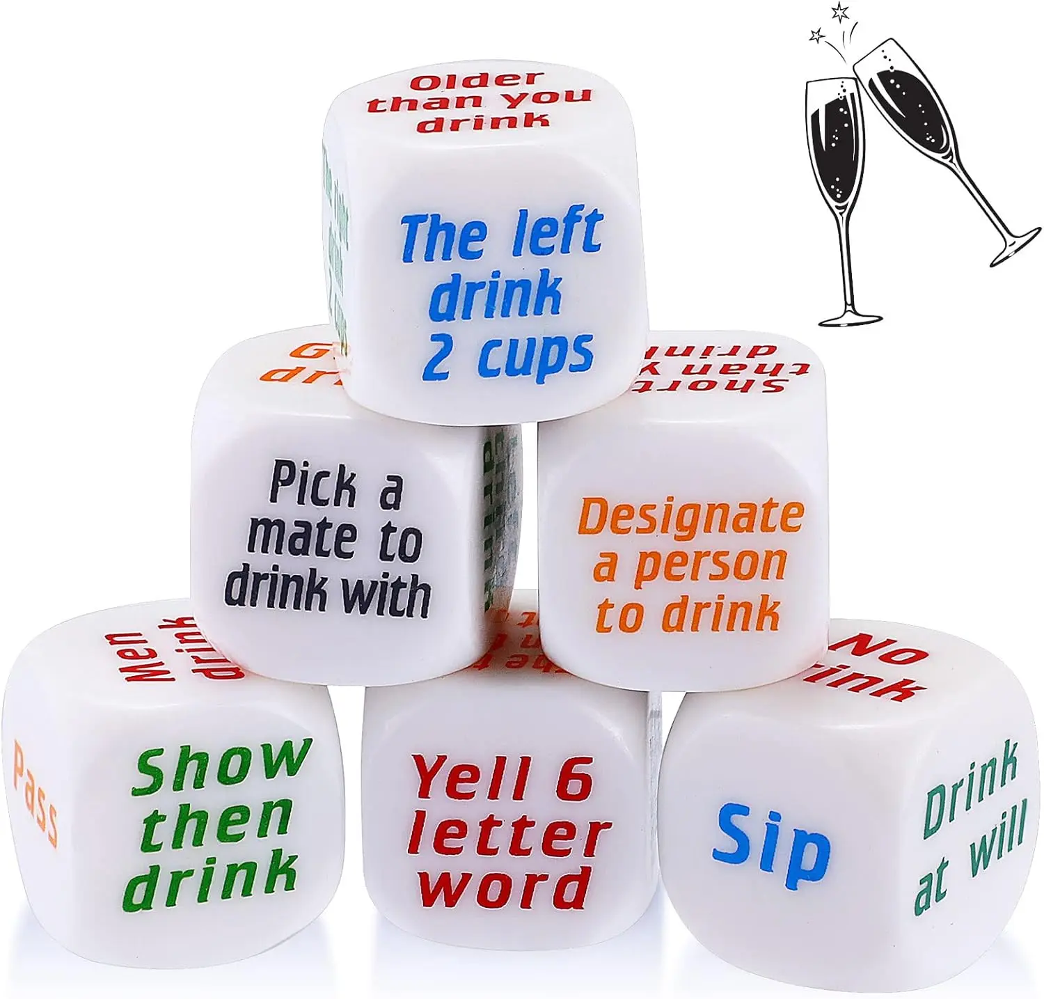 Roulette Dice Game 6 Pcs Party Drinking Game for Adults - White Elephant Gift, Wedding, Graduation, Birthday - Basic Dice for Game Night
