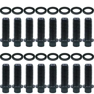 100-1110 Header Bolt Set - Chrome Moly Steel, Black Oxide Finish, Hex Head Design for Automotive & Industrial Use 16-Piece