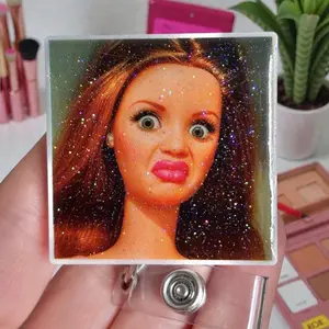 Glitter My Badge Funny glitter bomb face badge reel for nurse and hospital workers. Badge clip Badge pull - Retractable swivel clip with a 360 rotation. Great gift for coworker