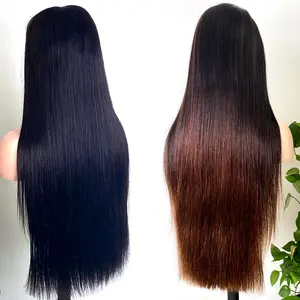 Raw Vietnamese Hair Super Double Drawn 13x4 Bone Straight Bob Wig 200% Density Human Hair Wigs 5x5 Ombre Brown HD Lace Wigs Pre Plucked Bleached Knots