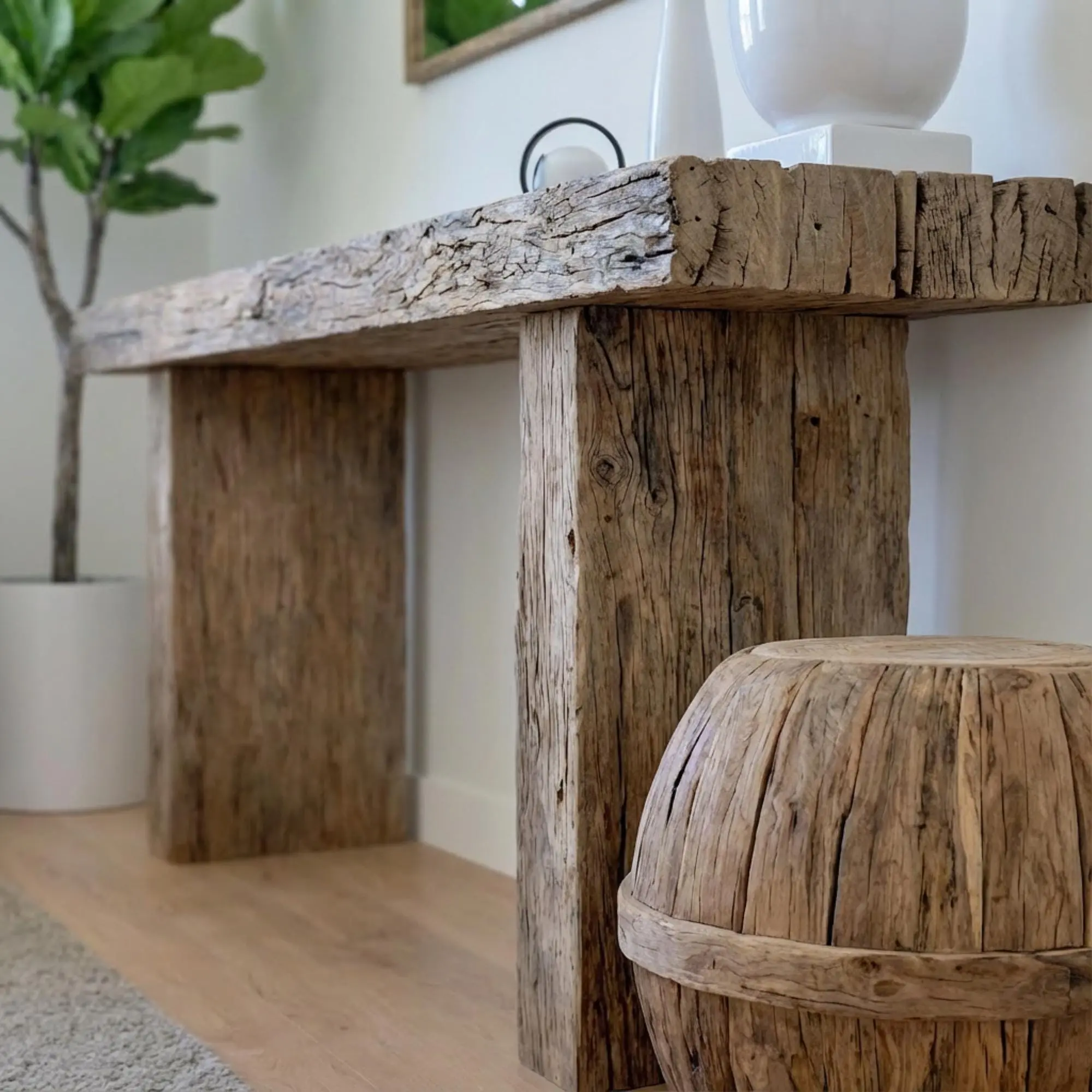 Rustic Mediterranean Farmhouse Wooden Foyer Table – Custom Handmade
