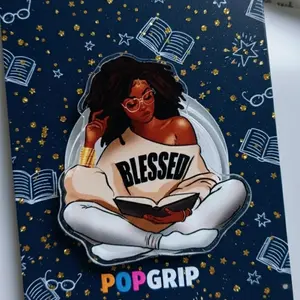 Blessed Kindle Grip, Black Girl Reading Phone Grip, Magnetic Bookish Accessory With Cute Reader Artwork, Perfect Gift For Book Lovers