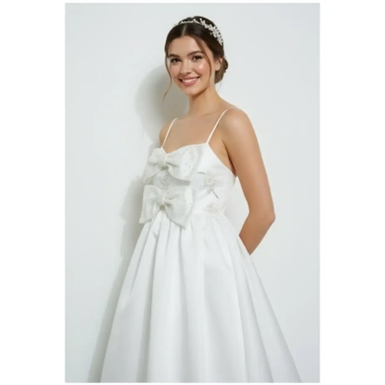 Women's Minimalist Sleeveless Spaghetti Strap Bridal Wrap Gown - Elegant Classic Aesthetic Wedding Attire with Perfect Fit and Style Enhancement, Elegance, Slim, Basic, Fitted, Formal Wedding, Tailored Cut, Dress, Wedding Style