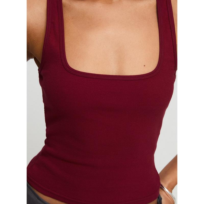 Baseline Square Neck Rib Tank Top Red