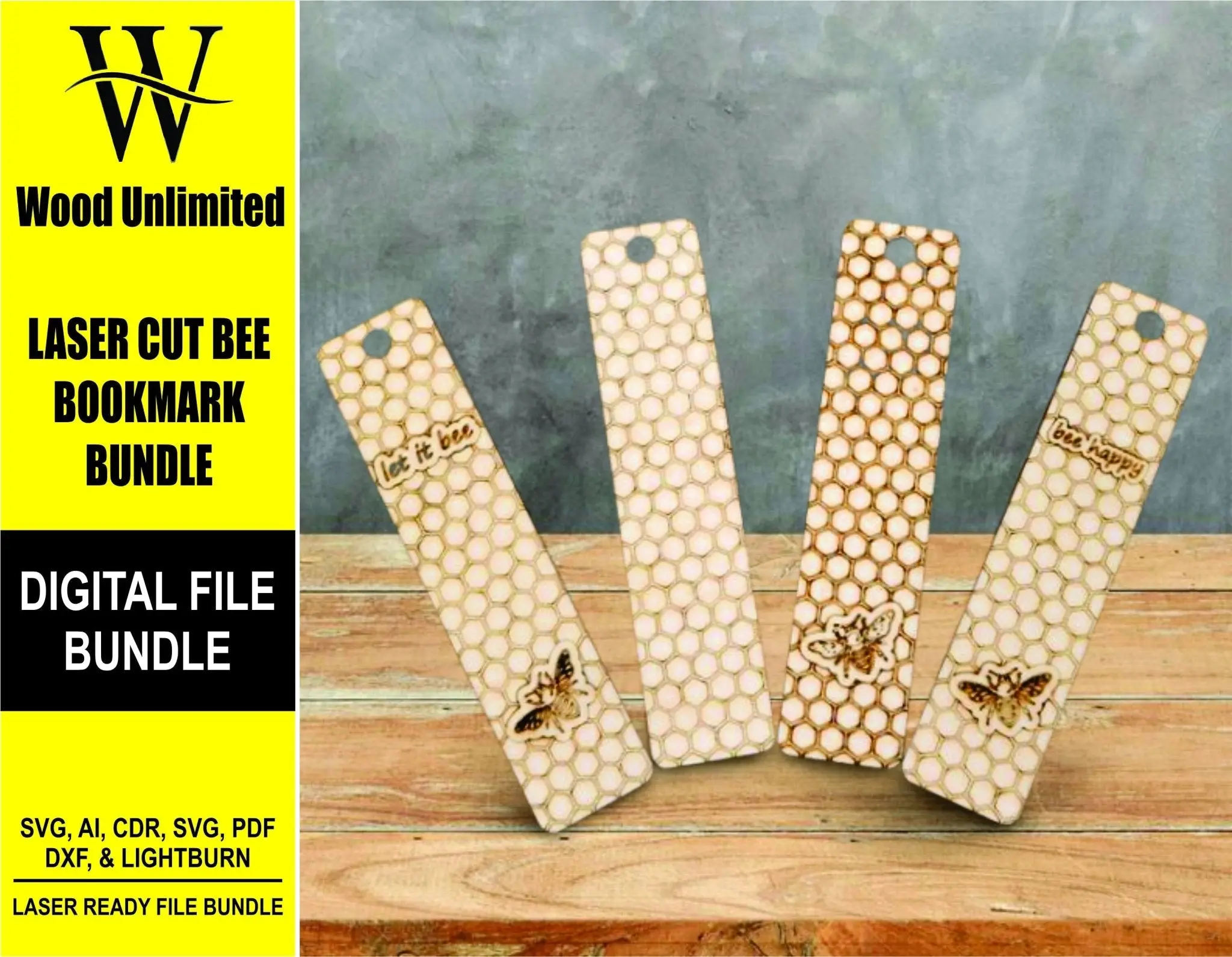 Laser Ready - Honeycomb and Bee Bookmarks - Digital File Bundle for Laser Cutters - Glowforge Ready - Lightburn Files, AI, SVG, PDF -