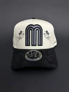 Classic Mexico Hat - White Front Panel with Black Back, Classic Design, Adjustable Fit, Adjustable Closure, Logo Detail
