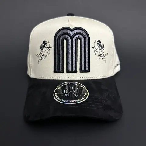 Classic Mexico Hat - White Front Panel with Black Back, Classic Design, Adjustable Fit, Adjustable Closure, Logo Detail