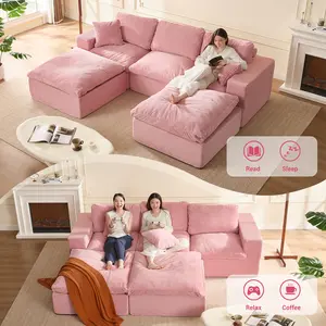 AFUSON 106.3” 3-Seater U Shaped Sofa with Extra Cushions Added Boneless Sectional Couches for Living Room Cozy Comfy Loveseat Cloud Couch Modular Sectional Sofa Convertible Sofas Bed Deep Seat Sofa Corduroy Fabric