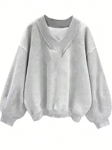 Women's Casual V-Neck Pullover Sweater Knitwear, Long Sleeve Fitted Top, Comfortable Spring & Fall Winter Wear, Perfect for Leisure Outings