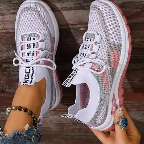 Women's Casual Sports Shoes, Running Athletic Shoes, Plus-Size Lightweight Soft Sole, Outdoor Comfortable Anti-Slip Walking Shoes, Daily Lace-Up Low-Top Knitted Running Sneakers, Sporty Fashion, Versatile Athletic Footwear