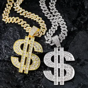2026 New European and American Fashion Hip-Hop Big Dollar Pendant Necklace with 14mm Cuban Chain for Cross-Border Sales