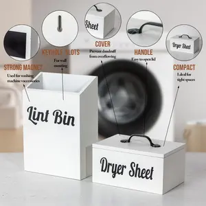 Nordic Style Laundry Room Storage Set, Includes Dryer Lint Trash Can and Drying Sheet Organizer, Trendy Laundry Room Decor