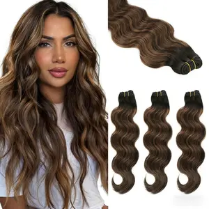 100% Real Human Hair Extensions 110g 16-22 inch Balayage Natural Black to Chestnut Brown Body Wave Remy Double Weft Weave Bundles for Stylish Looks