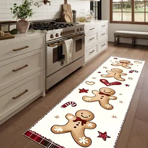 1pc, Gingerbread Man Pattern Long Strip Carpet, Passage Carpet, Home Decorative Rug, Lightweight and Easy to Clean, Foldable Floor Mat, Washable Home Decoration Carpet, Suitable for Corridors, Passages, Stairs, Bedrooms, Kitchens etc
