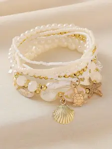 Boho Beach Vacation Style Multi-Layer Bracelet, Shell Star Faux Pearl Bead Combination, Elegant and Soft, Perfect for Beach and Sand Outings, Stackable Bracelets