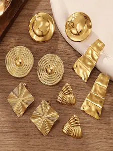 Random Earrings Set of 5 Pairs, Unique Textured Design, Metal, Versatile European Style, Creative Fashion Jewelry for Women, Fashionable Earrings