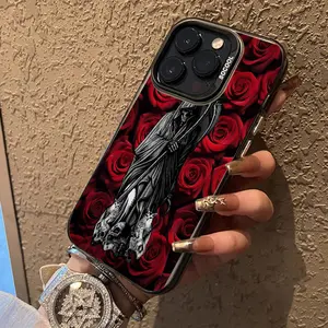 Case for iPhone 16 Pro Max 15 Plus 14 13 12 11 XS XR Fashionable Rose Skull Shockproof Silicone PC Back Protective Smartphone Cover Protector Screen Protector Protection Casing